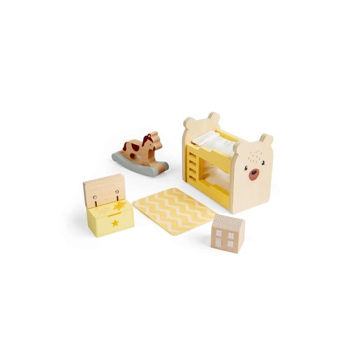 Bigjigs Toys Dřevěný nábytek do domečku pro panenky Dětský pokoj