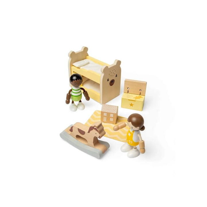 Bigjigs Toys Dřevěný nábytek do domečku pro panenky Dětský pokoj