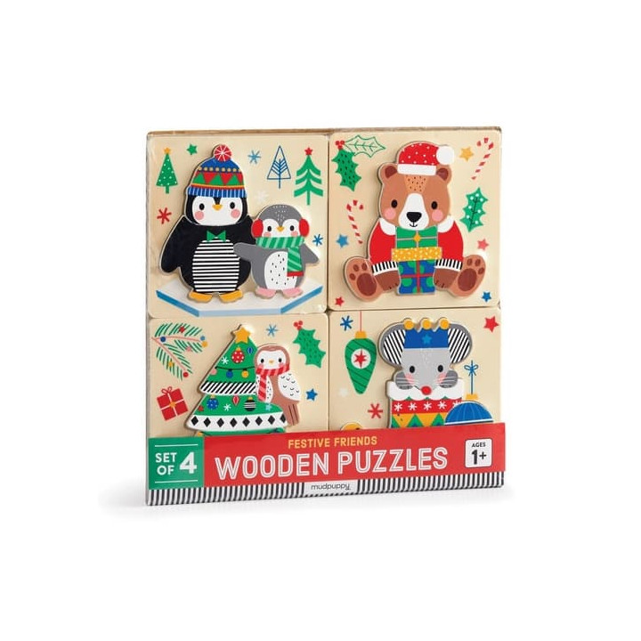 Mudpuppy Dřevěné puzzle sada 4 puzzle Vánoce
