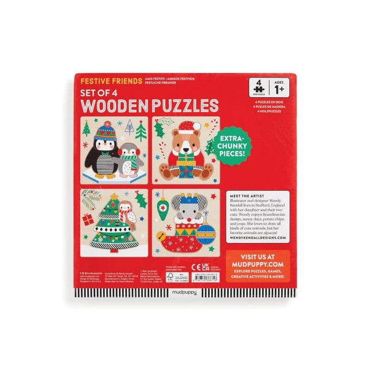 Mudpuppy Dřevěné puzzle sada 4 puzzle Vánoce