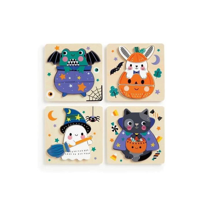 Mudpuppy Dřevěné puzzle sada 4 puzzle Halloween