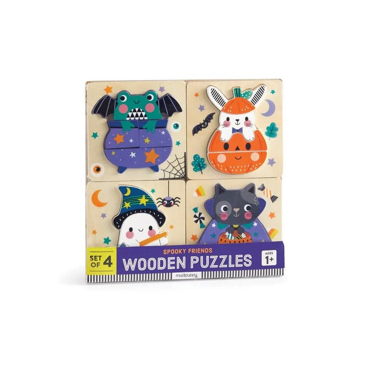 Mudpuppy Dřevěné puzzle sada 4 puzzle Halloween