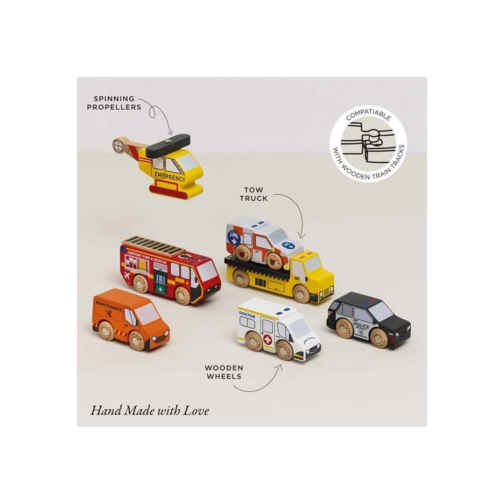 Le Toy Van Set záchranných autíček s vrtulníkem