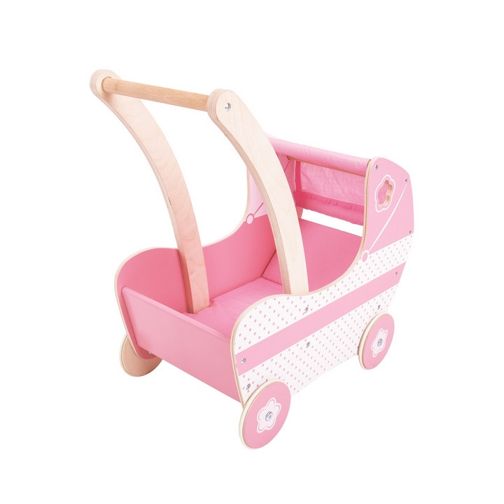 Bigjigs Toys Dřevěný kočárek pro panenky
