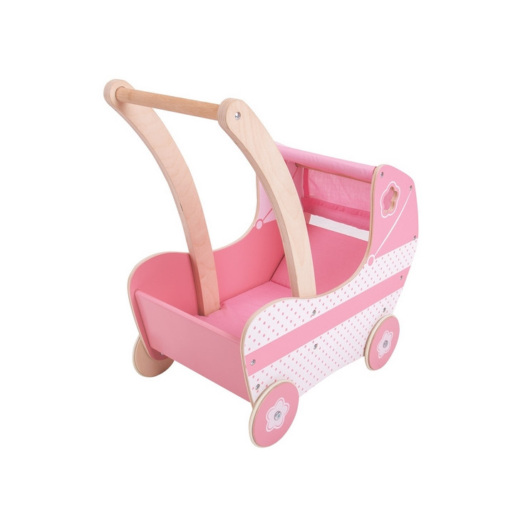 Bigjigs Toys Dřevěný kočárek pro panenky