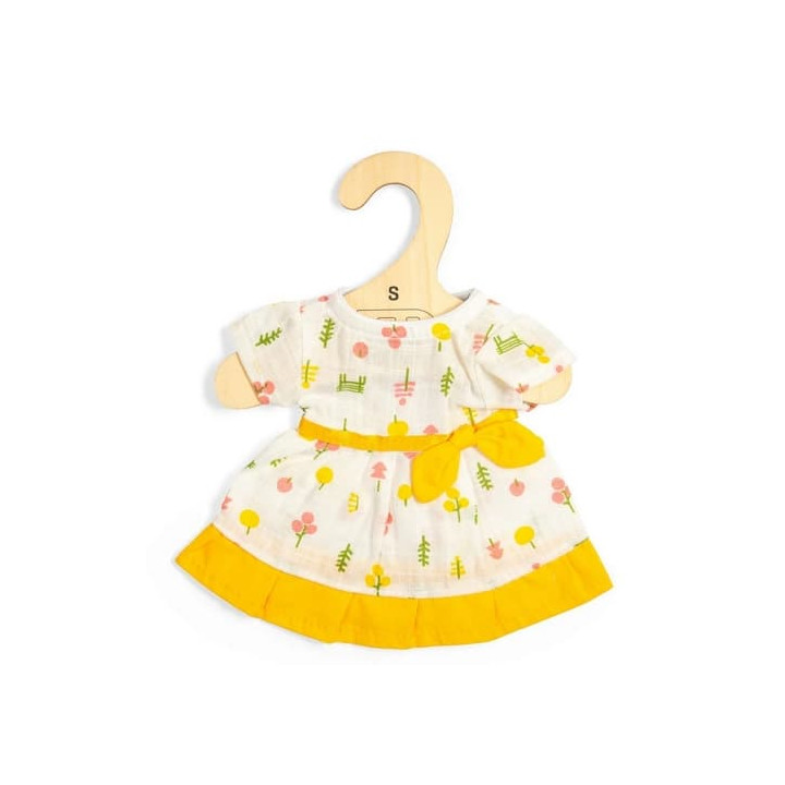 Bigjigs Toys Vzorované šaty se žlutým lemem pro panenku 28 cm