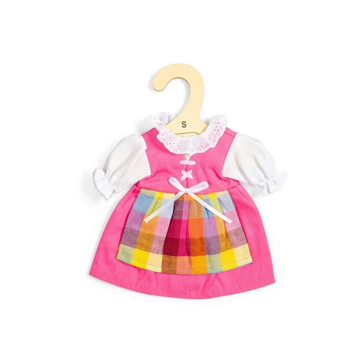 Bigjigs Toys Růžové šaty se zástěrkou pro panenku 28 cm
