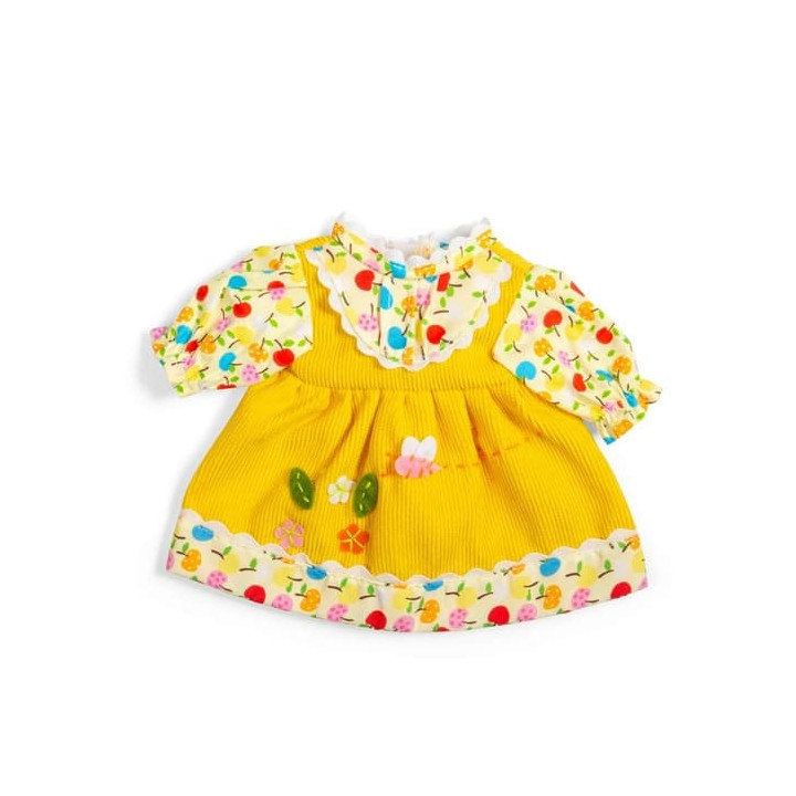 Bigjigs Toys Žluté šaty s jablíčky a kytičkami pro panenku 28 cm