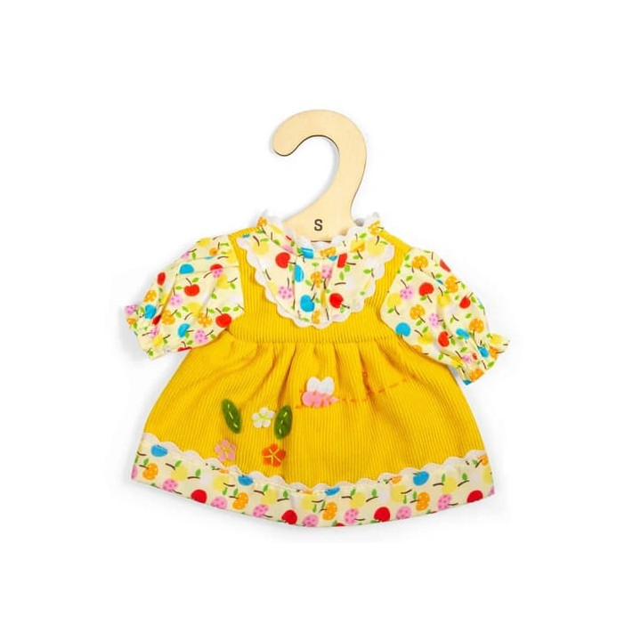 Bigjigs Toys Žluté šaty s jablíčky a kytičkami pro panenku 28 cm