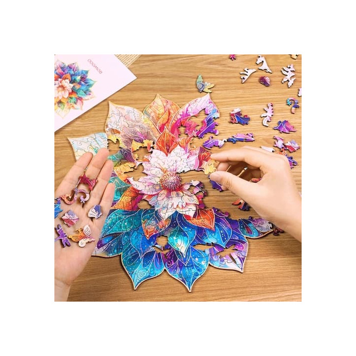 RoboTime Dřevěné puzzle Květinová mandala
