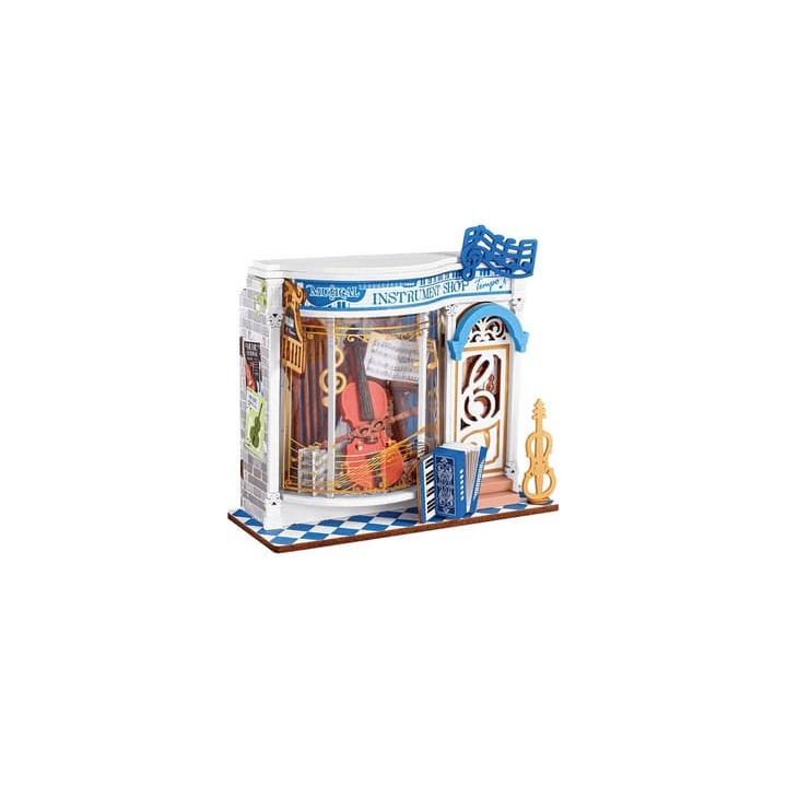 RoboTime 3D dřevěná skládačka Miniatura domečku mini Obchod s hudebními nástroji