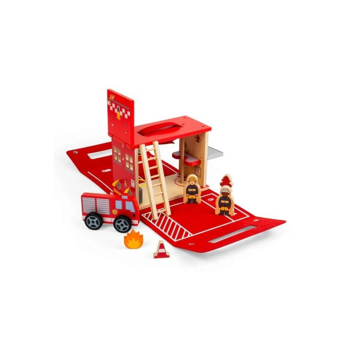 Bigjigs Toys Dřevěná hasičská stanice na cesty