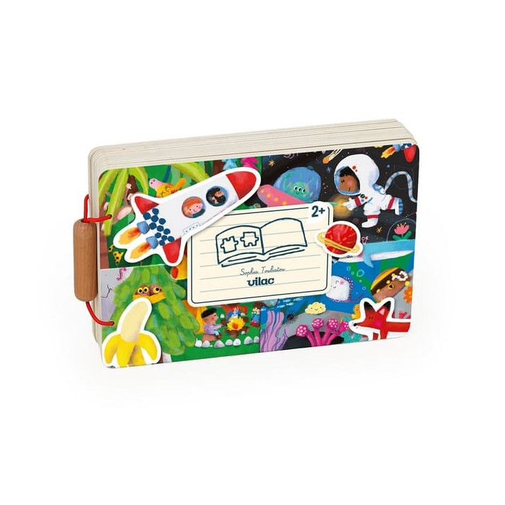 Vilac Dřevěná knížka s puzzle Dobrodružství