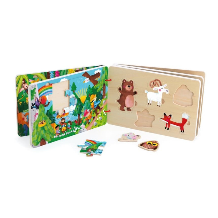 Vilac Dřevěná knížka s puzzle Dobrodružství