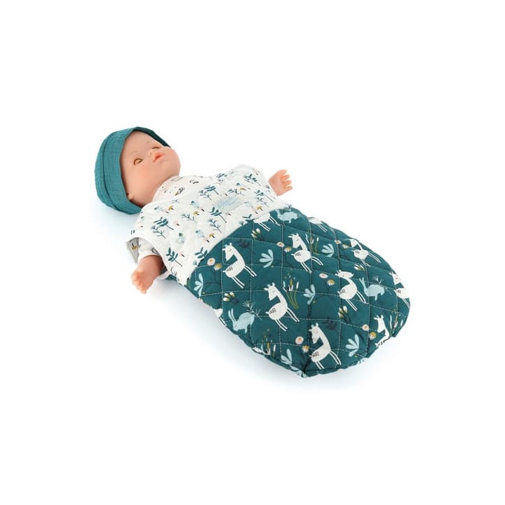 Petitcollin Spací vak zeleno-bílý (pro panenku 36-40 cm)