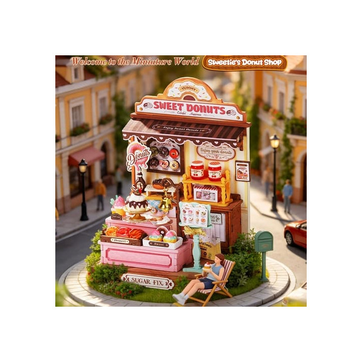 RoboTime 3D dřevěná skládačka Miniatura domečku Obchod s donuty