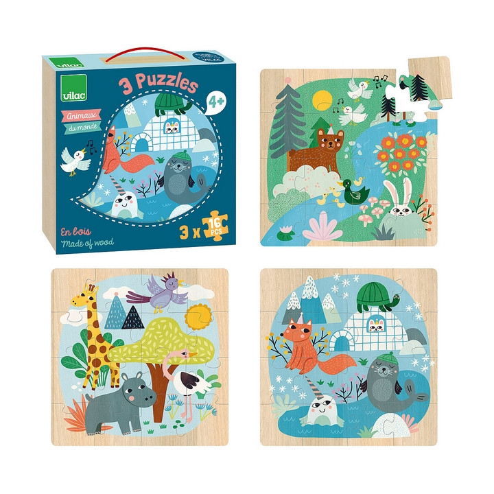 Vilac Dřevěné puzzle Světová zvířata
