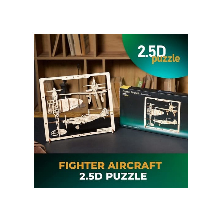 Ugears 2,5D dřevěné mechanické puzzle Stíhací letadlo