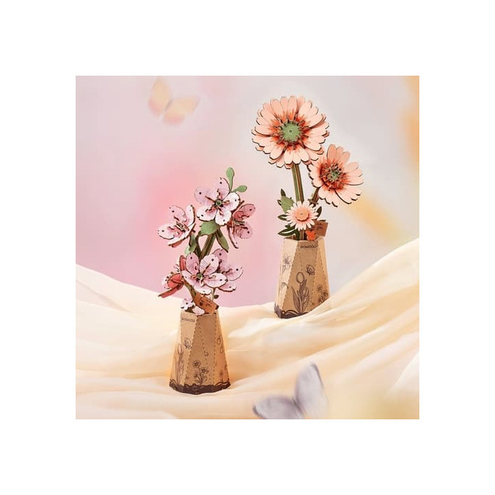 RoboTime 3D dřevěná skládačka Oranžová gerbera