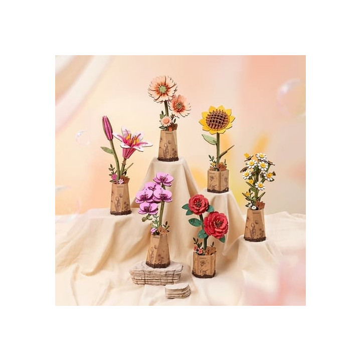 RoboTime 3D dřevěná skládačka Oranžová gerbera