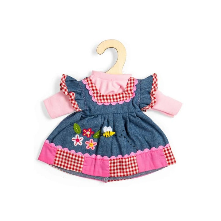 Bigjigs Toys Džínové šaty s růžovým lemem pro panenku 34 cm