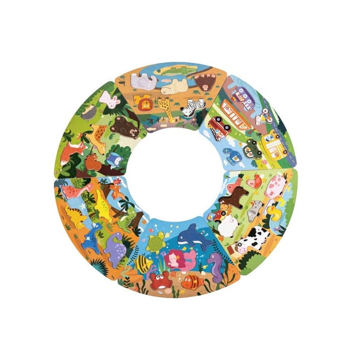 2Kids Toys Dřevěné puzzle Kruh propojitelné 6 v 1