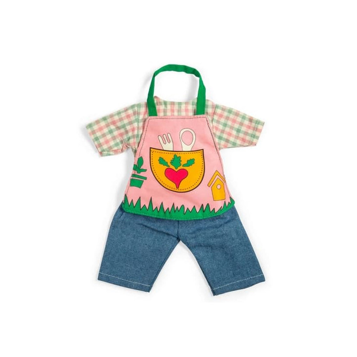Bigjigs Toys Zahradnické kalhoty s kostkovanou košilí pro panenku 34 cm