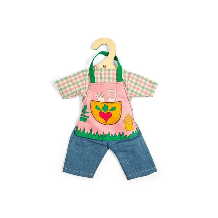 Bigjigs Toys Zahradnické kalhoty s kostkovanou košilí pro panenku 34 cm