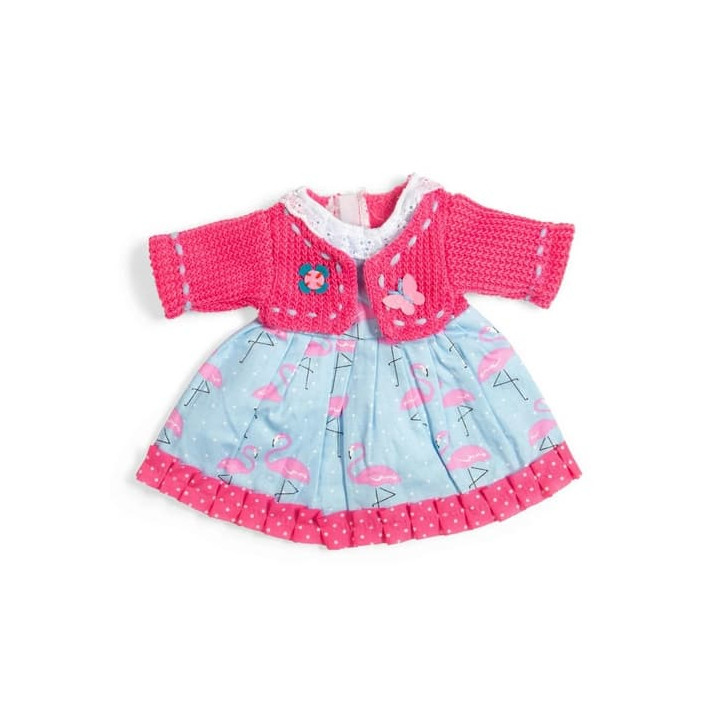 Bigjigs Toys Šaty s plameňáky a růžovým svetříkem pro panenku 34 cm