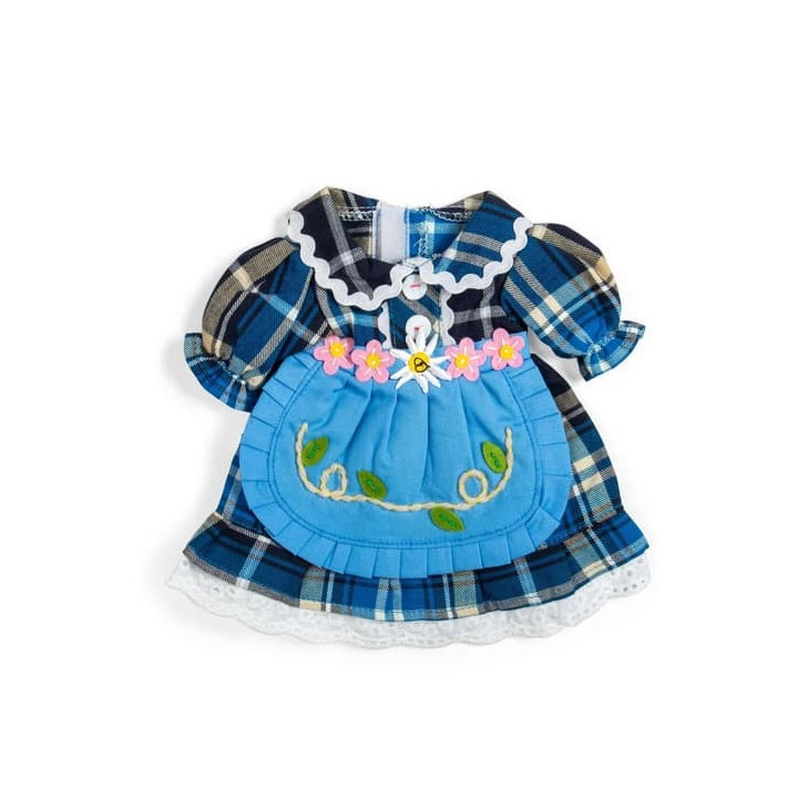 Bigjigs Toys Modré kostkované šaty pro panenku 34 cm