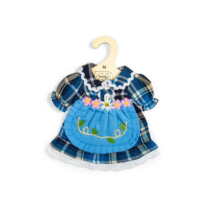 Bigjigs Toys Modré kostkované šaty pro panenku 34 cm