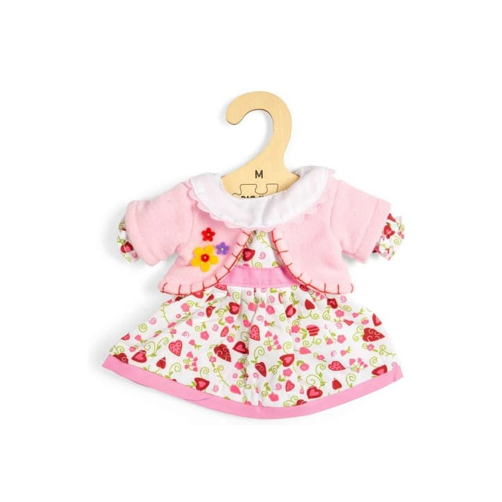Bigjigs Toys Šaty se srdíčky s růžovým kabátkem pro panenku 34 cm