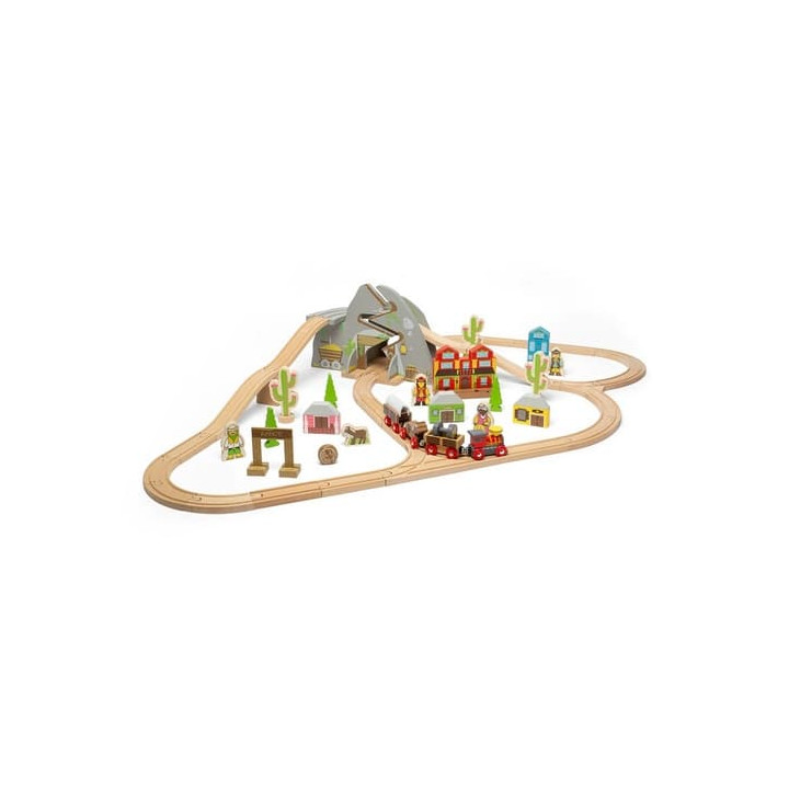 Bigjigs Rail Dřevěná vláčkodráha divoký západ 62 dílů
