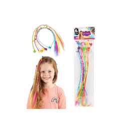 Sponky do vlasů s barevnými copánky 30cm se srdíčky 6ks v sáčku