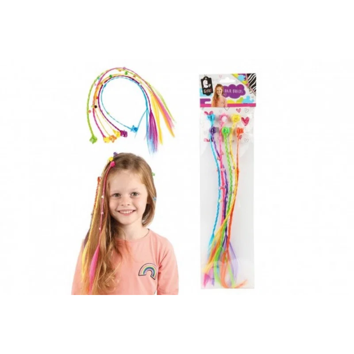 Sponky do vlasů s barevnými copánky 30cm se srdíčky 6ks v sáčku