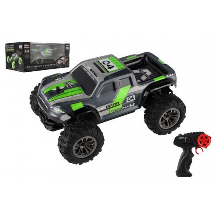Auto RC pick up terénní plast 25cm 2,4GHZ na baterie šedo-zelený v krabici