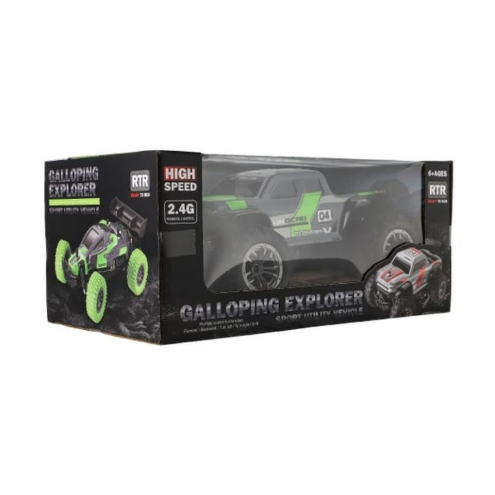 Auto RC pick up terénní plast 25cm 2,4GHZ na baterie šedo-zelený v krabici