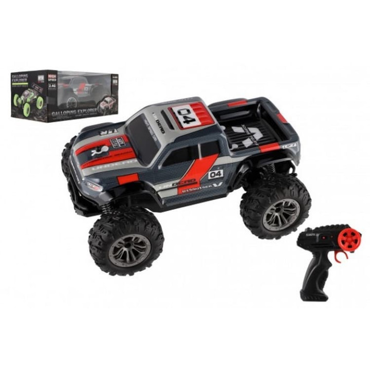 Auto RC pick up terénní plast 25cm 2,4GHZ na baterie šedo-červený v krabici