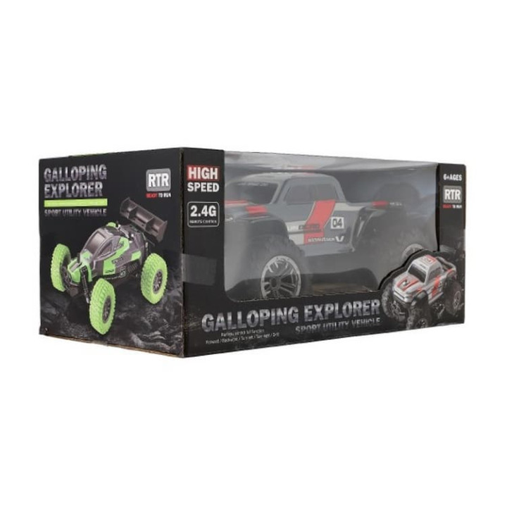 Auto RC pick up terénní plast 25cm 2,4GHZ na baterie šedo-červený v krabici