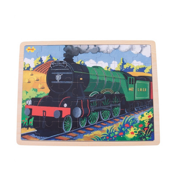 Bigjigs Toys Dřevěné puzzle historický vlak Flying Scotsman 35 dílků