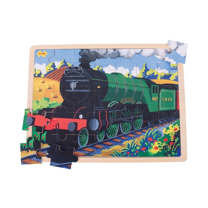 Bigjigs Toys Dřevěné puzzle historický vlak Flying Scotsman 35 dílků
