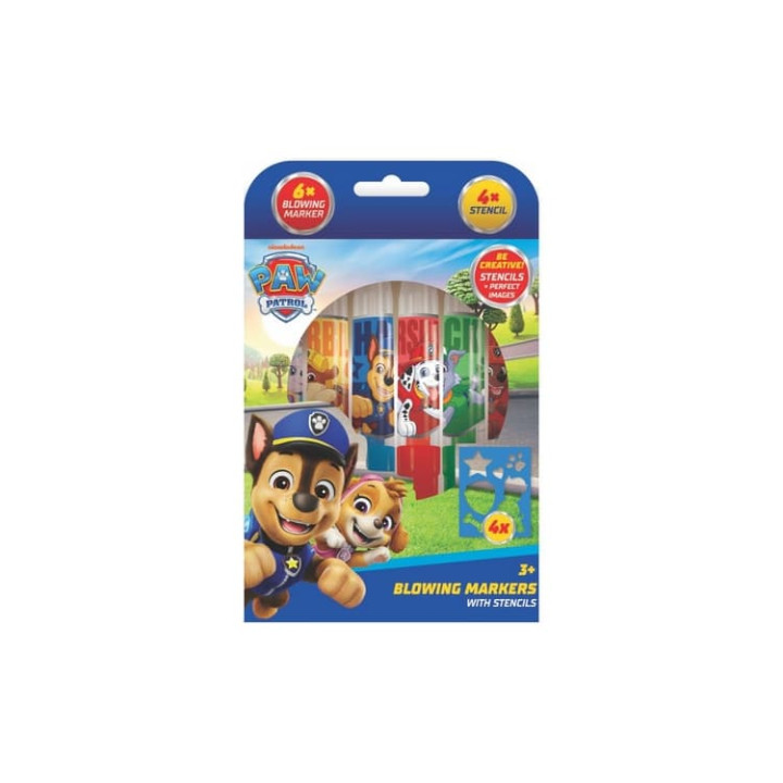 Fixy foukací 6ks se šablonami pro kluky Tlapková patrola/Paw patrol v krabičce 12x19cm