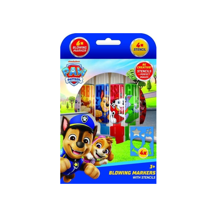 Fixy foukací 6ks se šablonami pro kluky Tlapková patrola/Paw patrol v krabičce 12x19cm