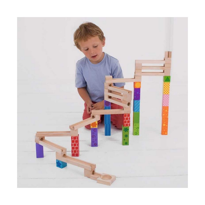Bigjigs Toys Dřevěná kuličková dráha barevná