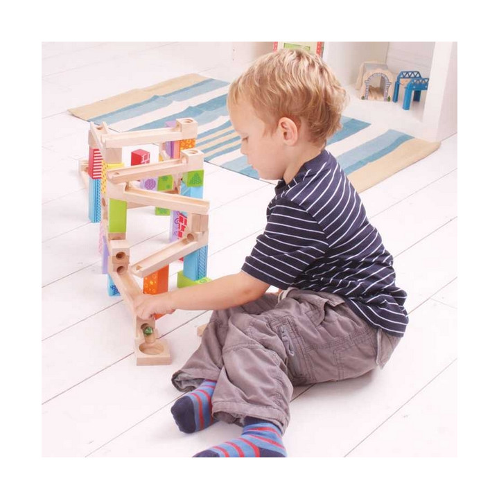 Bigjigs Toys Dřevěná kuličková dráha barevná