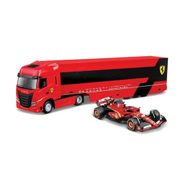 Bburago – RACE Tahač s návěsem Iveco S Way + F1 Ferrari SF-24 (2024),  16 Charles Leclerc, 1:43
