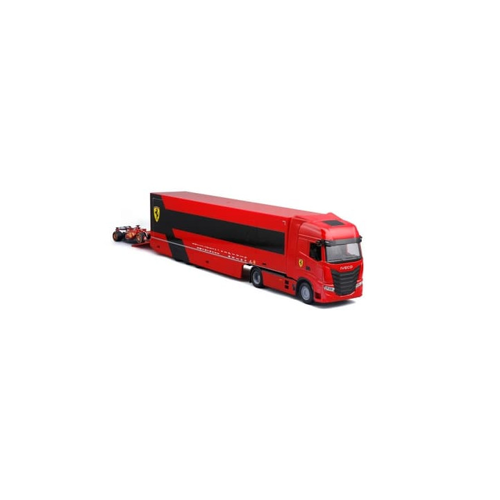 Bburago – RACE Tahač s návěsem Iveco S Way + F1 Ferrari SF-24 (2024),  16 Charles Leclerc, 1:43
