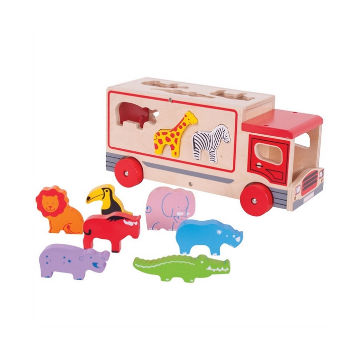 Bigjigs Toys Dřevěné auto se zvířátky safari