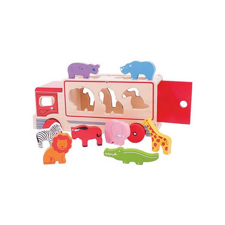 Bigjigs Toys Dřevěné auto se zvířátky safari
