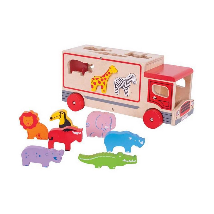 Bigjigs Toys Dřevěné auto se zvířátky safari